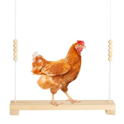 Jorewood 40cm Natural Wooden Chicken Swing Perch with Beads