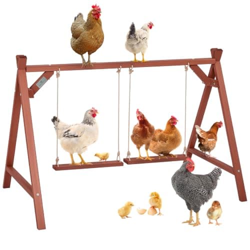 Petsfit Wooden Chicken Perch with 2 Swings for 6-8 Chickens