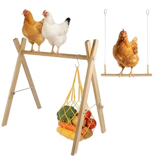 Dmnnlp Chicken Perch and Swing Set with Feeding Net