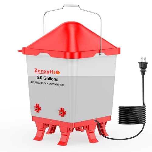 ZenxyHoC 5.0 Gal Heated Chicken Waterer Bucket with 4 Horizontal Water Nipples