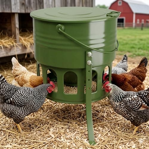 kingump Metal Chicken Feeder, 20LB with 12 Ports and Tripod Stand
