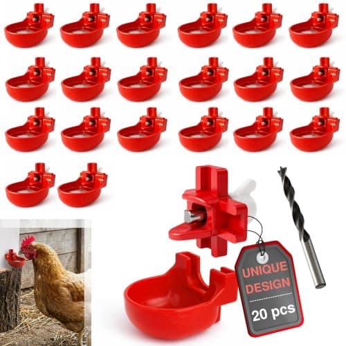 VARYOK Chicken Water Nipples with Cups, 20-Pack Horizontal