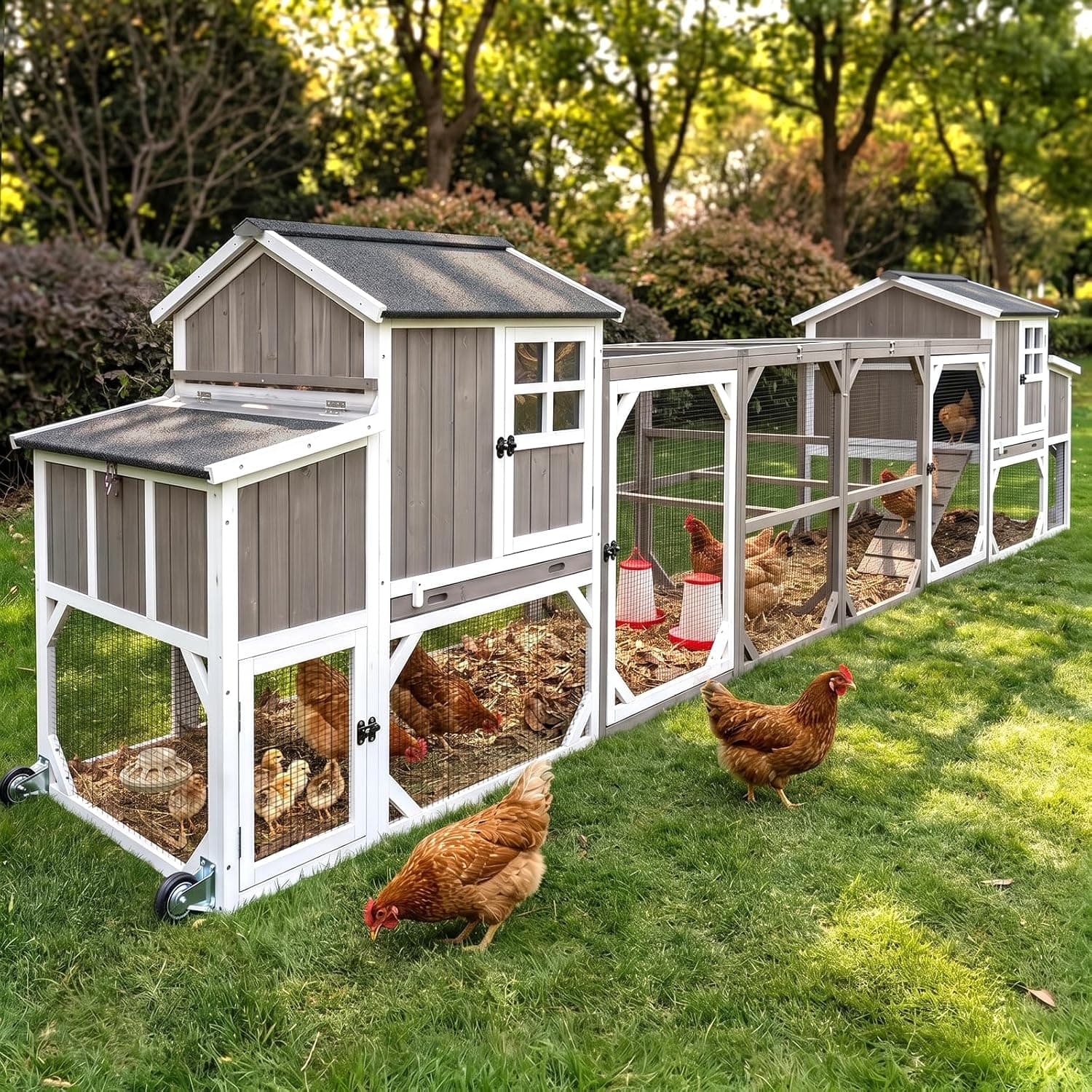 Pawbuilt 190.6" Double Coop with Run and Wheels